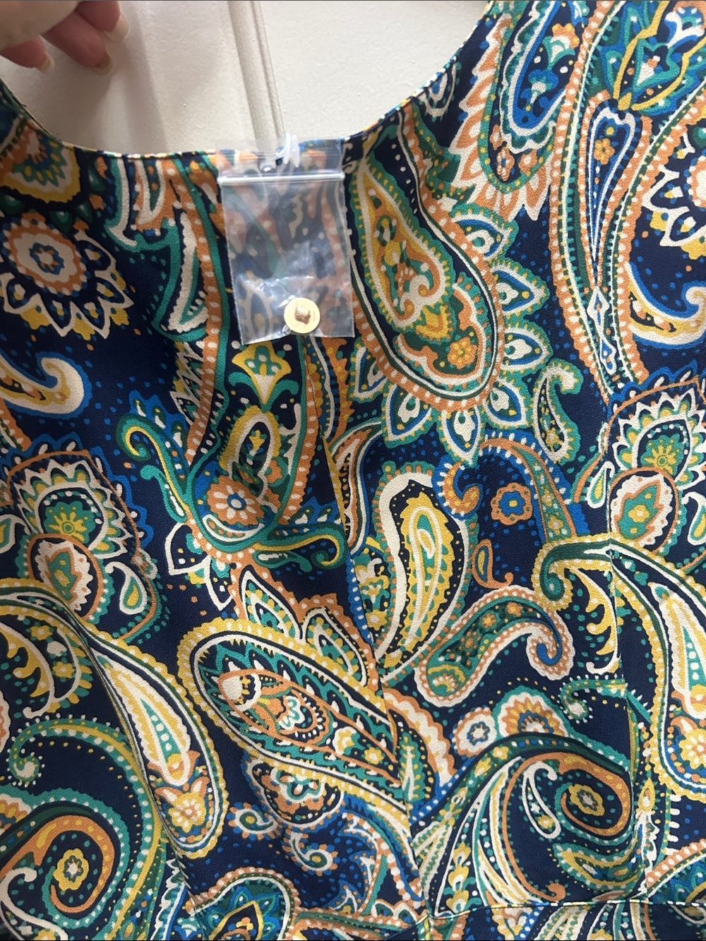 Liz Claiborne Navy Paisley Midi Dress with Green and Cream Accents - Picture 4 of 7
